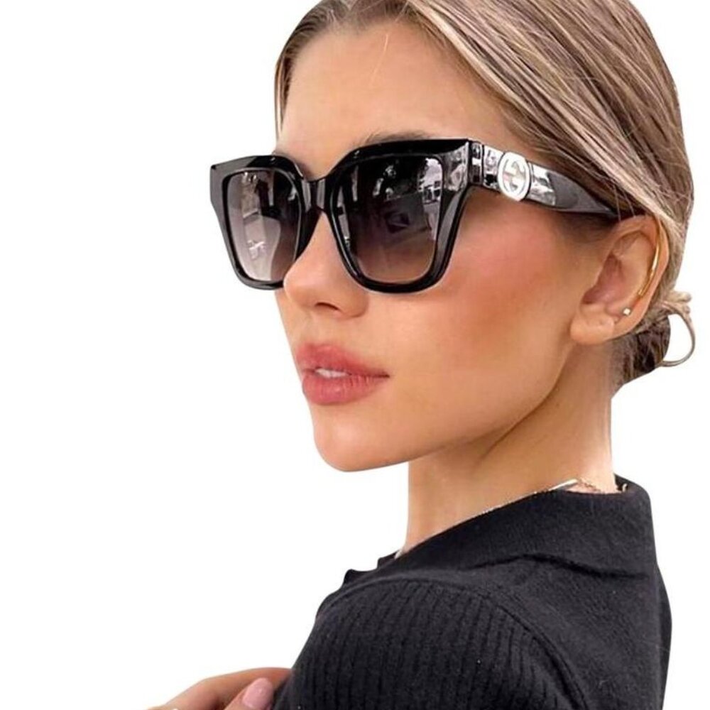 Gucci GG1023S 008 Sunglasses Black Cat Eye Frame, Grey Gradient Lenses - Picture 9 of 11